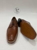 Handmade Leather Shoes Men’s Handmade Brown Ostrich Leather Texture Formal Lace Up Dress & Office Shoes - Image 5