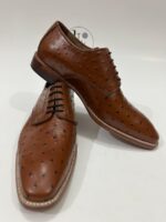 Handmade Leather Shoes Men’s Handmade Brown Ostrich Leather Texture Formal Lace Up Dress & Office Shoes - Image 3