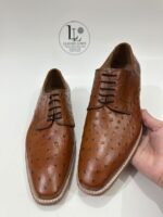 Handmade Leather Shoes Men’s Handmade Brown Ostrich Leather Texture Formal Lace Up Dress & Office Shoes - Image 7