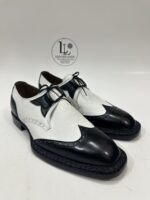 Handmade Leather Shoes Men Handmade Norwegian Welted Wingtip Men's Dress Shoes Black & White Part Shoes