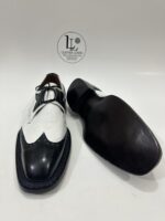 Handmade Leather Shoes Men Handmade Norwegian Welted Wingtip Men's Dress Shoes Black & White Part Shoes - Image 3