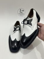 Handmade Leather Shoes Men Handmade Norwegian Welted Wingtip Men's Dress Shoes Black & White Part Shoes - Image 7