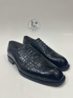 Handmade Leather Shoes Mens Black Crocodile Embossed Leather Wholecut Dress Shoes - Image 3