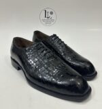Handmade Leather Shoes Mens Black Crocodile Embossed Leather Wholecut Dress Shoes