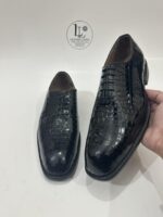 Handmade Leather Shoes Mens Black Crocodile Embossed Leather Wholecut Dress Shoes - Image 9