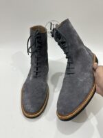 Handmade Leather Boots Men Mens Gray Suede Leather Lace Up Ankle Boots Wingtip Brogue Dress Shoes - Image 7