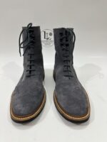 Handmade Leather Boots Men Mens Gray Suede Leather Lace Up Ankle Boots Wingtip Brogue Dress Shoes - Image 2