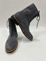 Handmade Leather Boots Men Mens Gray Suede Leather Lace Up Ankle Boots Wingtip Brogue Dress Shoes - Image 5