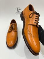 Handmade Leather Boots Mens Wingtip Oxford Shoes, Men’s Classic Brown Dress Shoes for Weddings and Formal Wear - Image 8