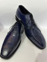 Handmade Leather Shoes Men New Navy Blue Leather Wingtip Brogue Shoes for Men Handmade Oxford Dress Formal Business & Wedding Footwear - Image 2