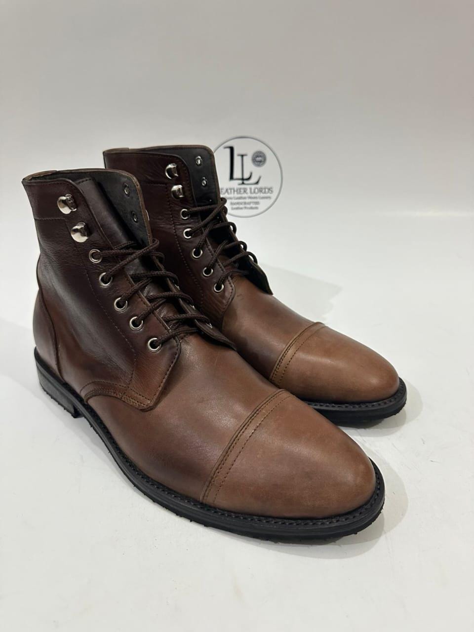 il_fullxfull.7594426725_gm40.jpg Handmade Leather Boots Men Handmade Men's Brown Leather Ankle Boots, Lace-Up Cap Toe Boots for Formal or Casual Wear - Image 1