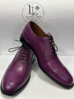 Handmade Leather Shoes Men Purple Leather Oxford Shoes for Men Handmade Wingtip Dress Shoes Brogue Lace-Up Formal Business Wedding Footwear - Image 4