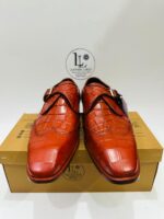 Handmade Leather Shoes Men Men’s Crocodile Embossed Leather Monk Strap Shoes Handmade Luxury Dress Shoes for Business, Wedding & Formal Wear - Image 5