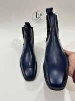 Handmade Leather Boots Men Handmade Men's Navy Blue Leather Chelsea Boots, Sleek Slip-On Ankle Boots, Formal Dress Boots for Him - Image 7