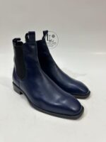 Handmade Leather Boots Men Handmade Men's Navy Blue Leather Chelsea Boots, Sleek Slip-On Ankle Boots, Formal Dress Boots for Him