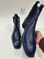 Handmade Leather Boots Men Handmade Men's Navy Blue Leather Chelsea Boots, Sleek Slip-On Ankle Boots, Formal Dress Boots for Him - Image 8