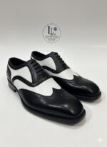 Handmade Leather Shoes Mens Black and White Spectator Wingtip Oxfords Men's Dress Shoes