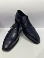 Handmade Leather Shoes Men New Navy Blue Leather Wingtip Brogue Shoes for Men Handmade Oxford Dress Formal Business & Wedding Footwear - Image 5
