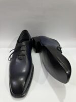 Handmade Leather Boots Mens Blue Leather Handmade Goodyear Welted Wholecut Formal Lace-Up Dress Shoes Plain Square Toe Wedding Footwear
