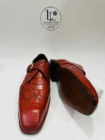 Handmade Leather Shoes Men Men’s Crocodile Embossed Leather Monk Strap Shoes Handmade Luxury Dress Shoes for Business, Wedding & Formal Wear - Image 7