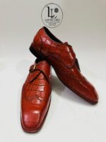 Handmade Leather Shoes Men Men’s Crocodile Embossed Leather Monk Strap Shoes Handmade Luxury Dress Shoes for Business, Wedding & Formal Wear - Image 3