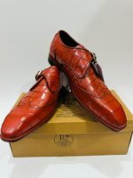 Handmade Leather Shoes Men Men’s Crocodile Embossed Leather Monk Strap Shoes Handmade Luxury Dress Shoes for Business, Wedding & Formal Wear - Image 6