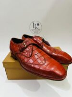 Handmade Leather Shoes Men Men’s Crocodile Embossed Leather Monk Strap Shoes Handmade Luxury Dress Shoes for Business, Wedding & Formal Wear - Image 9