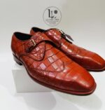 Handmade Leather Shoes Men Men’s Crocodile Embossed Leather Monk Strap Shoes Handmade Luxury Dress Shoes for Business, Wedding & Formal Wear