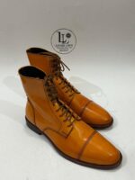 Handmade Leather Boots Men Bespoke Men’s Tan Leather Ankle Boots Luxury Handcrafted Lace Up Leather Cap Toe Formal Boots Gift for Him