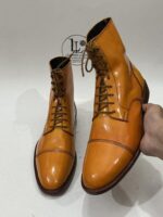 Handmade Leather Boots Men Bespoke Men’s Tan Leather Ankle Boots Luxury Handcrafted Lace Up Leather Cap Toe Formal Boots Gift for Him - Image 6