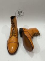 Handmade Leather Boots Men Bespoke Men’s Tan Leather Ankle Boots Luxury Handcrafted Lace Up Leather Cap Toe Formal Boots Gift for Him - Image 4