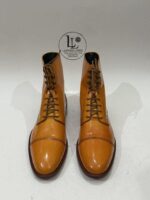 Handmade Leather Boots Men Bespoke Men’s Tan Leather Ankle Boots Luxury Handcrafted Lace Up Leather Cap Toe Formal Boots Gift for Him - Image 3