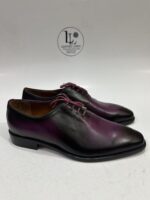 Handmade Leather Shoes Men’s Purple Patina Leather Handmade Burgundy Dress Ombre Oxfords Hand-Painted Wholecut Formal Mens Wedding Shoes - Image 5