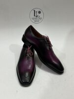 Handmade Leather Shoes Men’s Purple Patina Leather Handmade Burgundy Dress Ombre Oxfords Hand-Painted Wholecut Formal Mens Wedding Shoes - Image 7