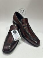 Handmade Burgundy Crocodile Pattern Leather Loafers for Men Slip-On Formal Dress Shoes Exotic Leather Wedding Shoes Groomsmen Gift Shoes - Image 7