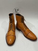Handmade Leather Boots Men Bespoke Men’s Tan Leather Ankle Boots Luxury Handcrafted Lace Up Leather Cap Toe Formal Boots Gift for Him - Image 5