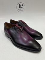 Handmade Leather Shoes Men’s Purple Patina Leather Handmade Burgundy Dress Ombre Oxfords Hand-Painted Wholecut Formal Mens Wedding Shoes