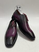 Handmade Leather Shoes Men’s Purple Patina Leather Handmade Burgundy Dress Ombre Oxfords Hand-Painted Wholecut Formal Mens Wedding Shoes - Image 2
