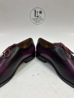 Handmade Leather Shoes Men’s Purple Patina Leather Handmade Burgundy Dress Ombre Oxfords Hand-Painted Wholecut Formal Mens Wedding Shoes - Image 6