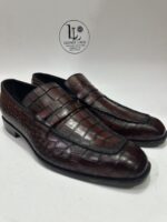 Handmade Burgundy Crocodile Pattern Leather Loafers for Men Slip-On Formal Dress Shoes Exotic Leather Wedding Shoes Groomsmen Gift Shoes - Image 4