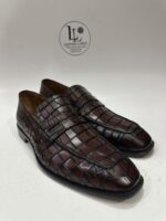 Handmade Burgundy Crocodile Pattern Leather Loafers for Men Slip-On Formal Dress Shoes Exotic Leather Wedding Shoes Groomsmen Gift Shoes