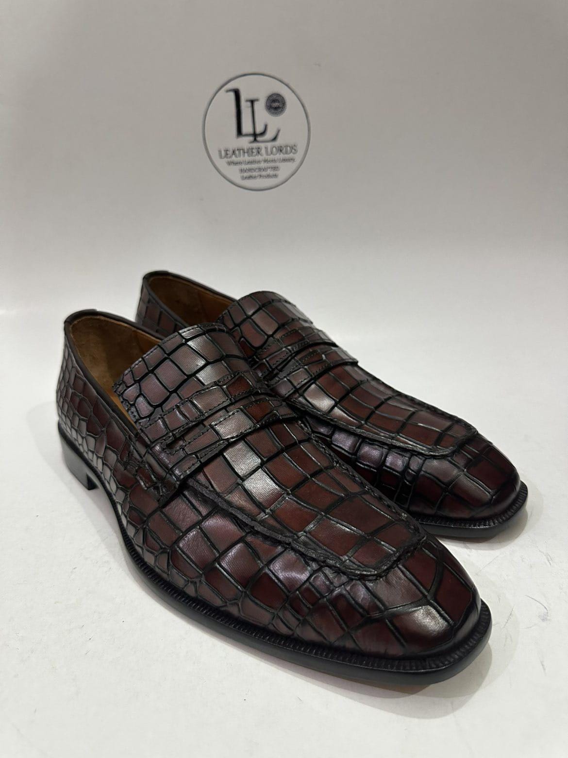 il_fullxfull.7712657919_hp32.jpg Handmade Burgundy Crocodile Pattern Leather Loafers for Men Slip-On Formal Dress Shoes Exotic Leather Wedding Shoes Groomsmen Gift Shoes - Image 1