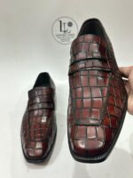 Handmade Burgundy Crocodile Pattern Leather Loafers for Men Slip-On Formal Dress Shoes Exotic Leather Wedding Shoes Groomsmen Gift Shoes - Image 6