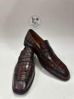 Handmade Burgundy Crocodile Pattern Leather Loafers for Men Slip-On Formal Dress Shoes Exotic Leather Wedding Shoes Groomsmen Gift Shoes - Image 3