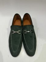 Handmade Forest Green Suede Loafers for Men, Genuine Leather Sole Bit Loafers, Luxury Slip-On Dress Handcrafted Shoes - Image 6
