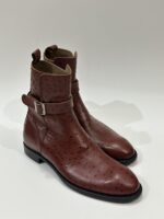 Men’s Brown Ostrich Leather Jodhpur Boots – Handmade Ankle Boots with Buckle Strap