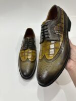 Handmade Leather Oxford Shoes Men Green Wingtip Brogue Dress Shoes Crocodile Embossed Leather Formal Shoes - Image 8