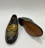 Handmade Leather Oxford Shoes Men Green Wingtip Brogue Dress Shoes Crocodile Embossed Leather Formal Shoes - Image 3
