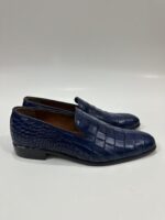 Handmade Leather Shoes Mens Blue Crocodile Pattern Casual Formal Party Loafers Wedding Shoes - Image 6