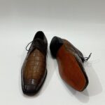 Handmade Leather Shoes Mens Brown Derby Lace Up Dress Shoes Crocodile Embossed Leather Formal Shoes - Image 3